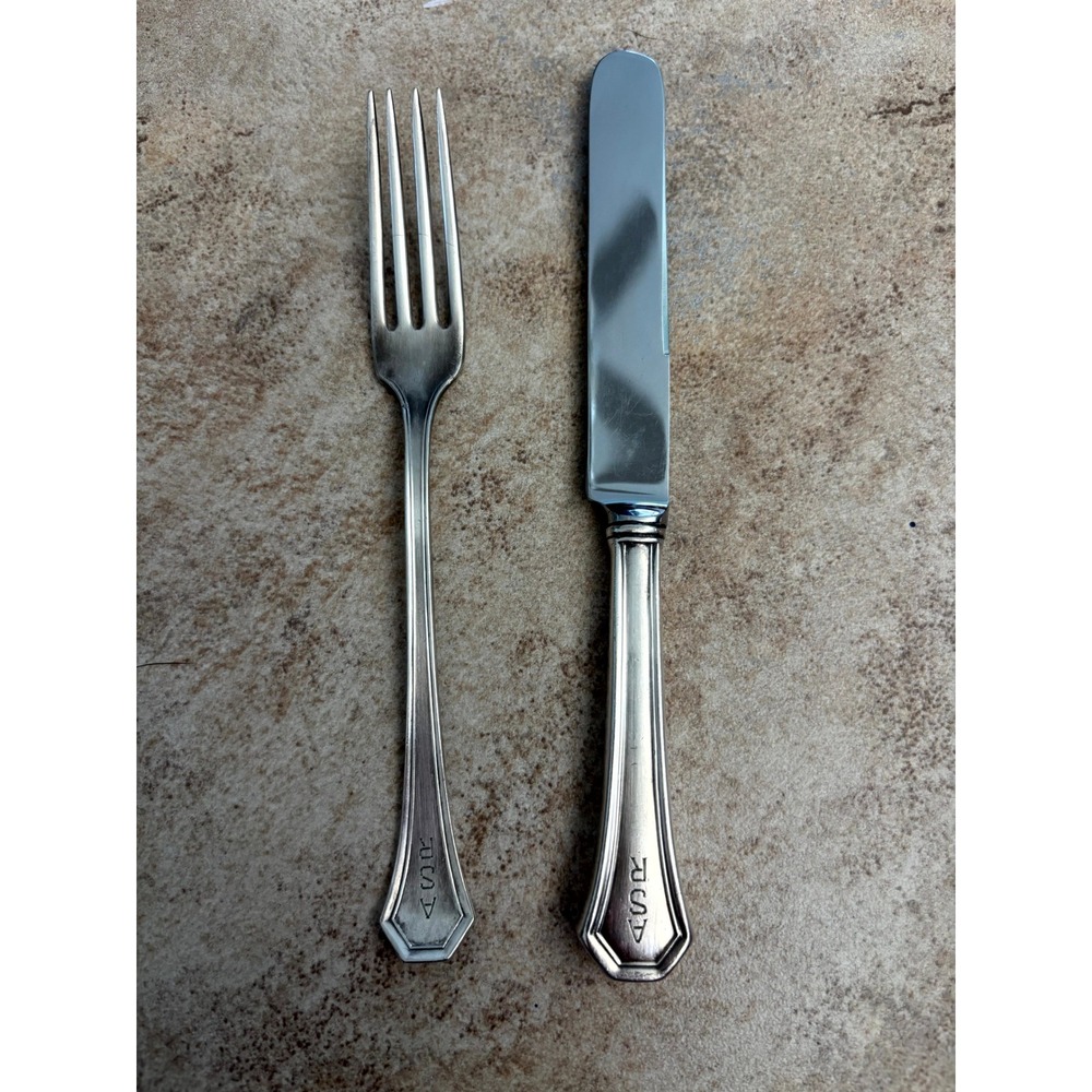 Reed & Barton Pointed Antique Silver Knife and Fork Set Monogram ASR